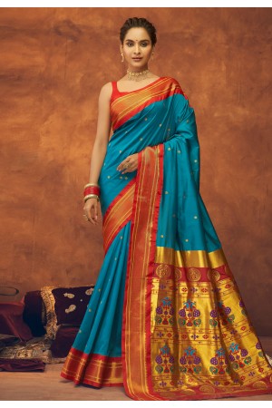 Silk paithani Saree with blouse in Sky blue colour 42001