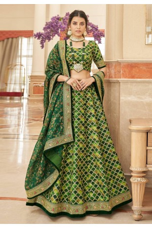 Art silk a line lehenga choli in Green colour 7428