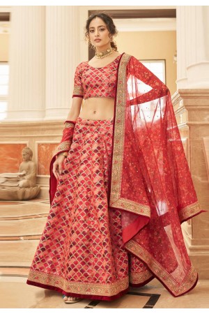 Art silk a line lehenga choli in Red colour 7427