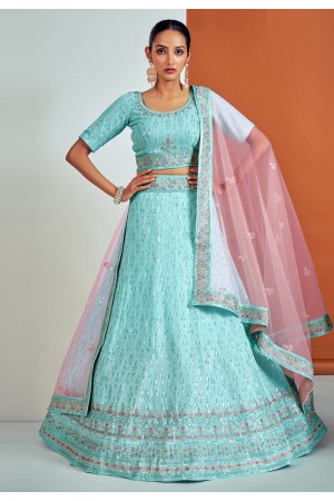 Georgette a line lehenga choli in Aqua colour 57006