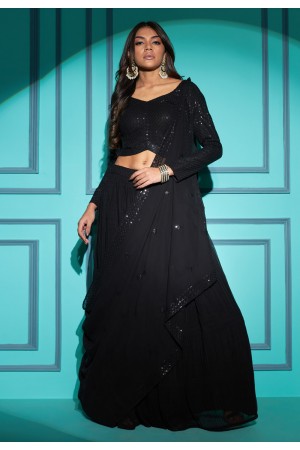 Georgette a line lehenga choli in Black colour 7106