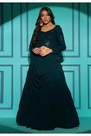 Georgette a line lehenga choli in Green colour 7110