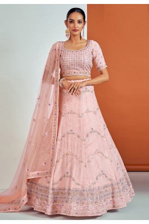 Georgette a line lehenga choli in Light pink colour 57005