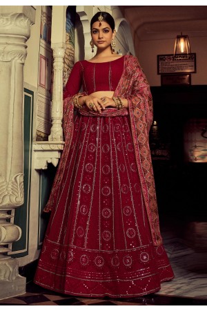 Georgette a line lehenga choli in Maroon colour 52003