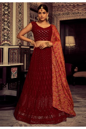 Georgette a line lehenga choli in Maroon colour 52005