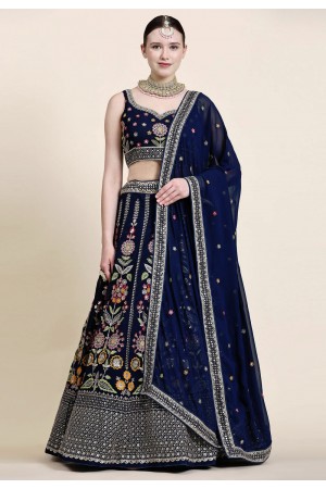 Georgette a line lehenga choli in Navy blue colour 5025