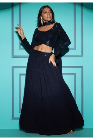 Georgette a line lehenga choli in Navy blue colour 7101