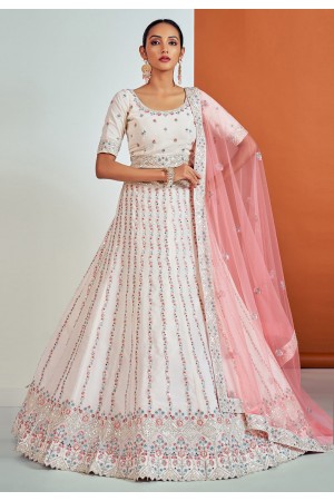 Georgette a line lehenga choli in Off white colour 57003