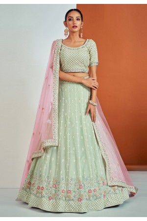 Georgette a line lehenga choli in Pista green colour 57004