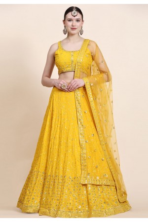 Georgette a line lehenga choli in Yellow colour 5022