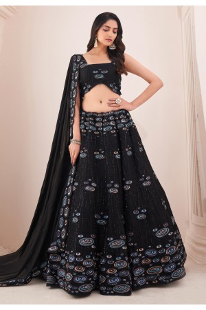 Georgette circular lehenga choli in Black colour 73001