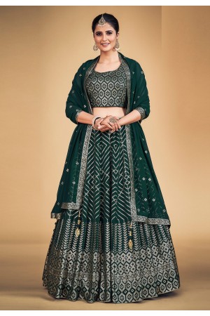 Georgette circular lehenga choli in Green colour 1703