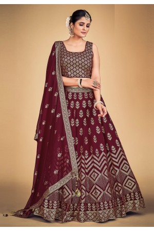 Georgette circular lehenga choli in Maroon colour 1702