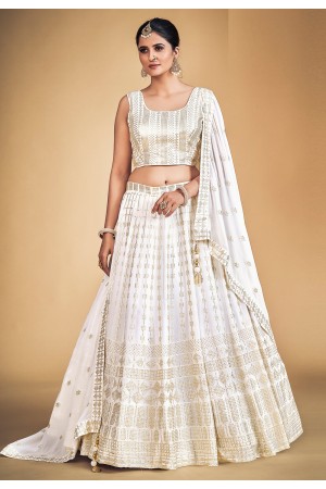 Georgette circular lehenga choli in Off white colour 1701