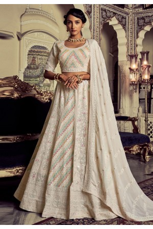 Georgette circular lehenga choli in Off white colour 51001