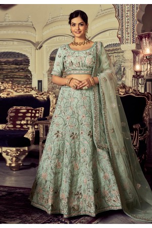 Georgette circular lehenga choli in Pista green colour 51005