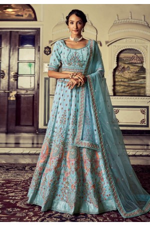 Georgette circular lehenga choli in Sky blue colour 51003