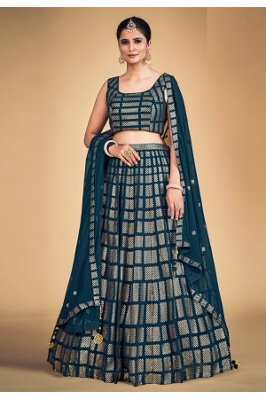 Georgette circular lehenga choli in Teal colour 1704