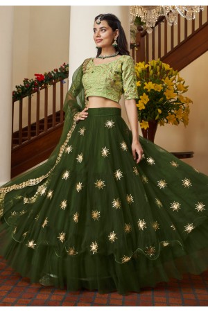 Net circular lehenga choli in Green colour 4205