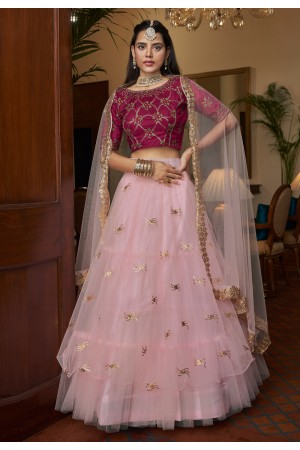 Net circular lehenga choli in Light pink colour 4201