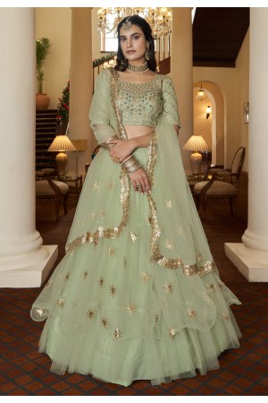 Net circular lehenga choli in Pista green colour 4202