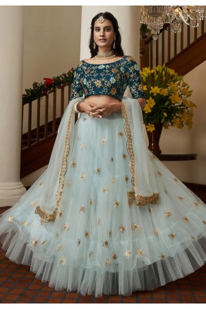 Net circular lehenga choli in Sky blue colour 4203