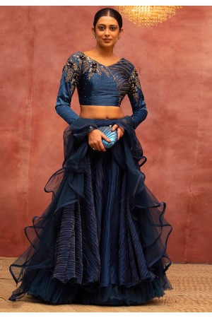 Net designer lehenga choli in Navy blue colour 1224B