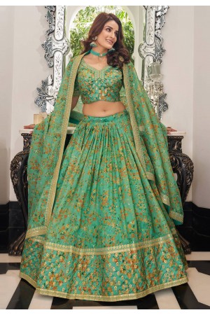 Organza floral lehenga choli in Sea green colour 7423