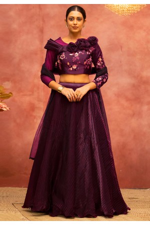 Satin silk party wear lehenga choli in Purple colour 1225B