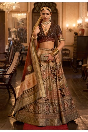 Silk circular lehenga choli in Beige colour 1157