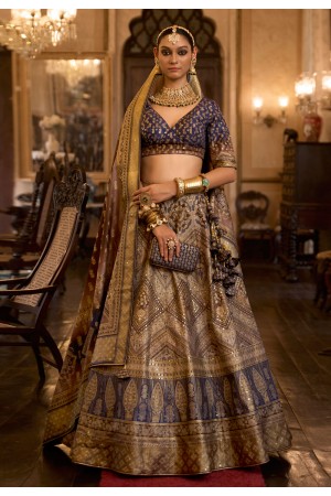 Silk circular lehenga choli in Navy blue colour 1154