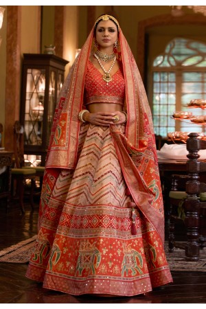 Silk circular lehenga choli in Orange colour 1162