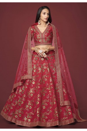 Silk circular lehenga choli in Red colour 7815