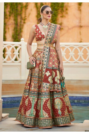 Silk circular lehenga choli in Rust colour 11RL