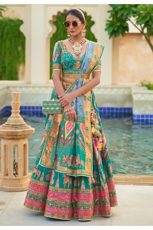 Silk circular lehenga choli in Sea green colour 17RL