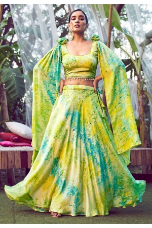 Silk readymade circular lehenga choli in Light green colour 2313