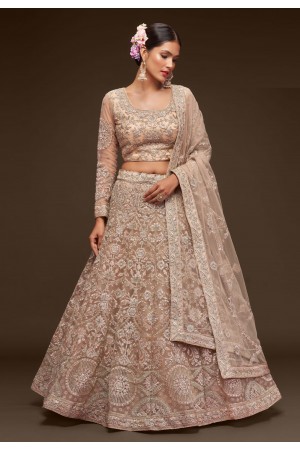 Soft net circular lehenga choli in Beige colour 7904