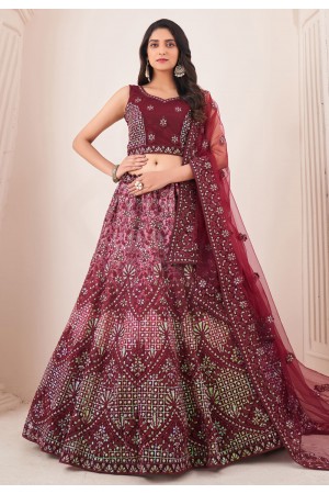 Soft net circular lehenga choli in Maroon colour 73004