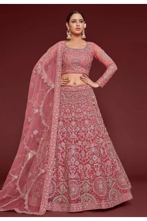 Soft net circular lehenga choli in Pink colour 7905