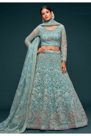 Soft net circular lehenga choli in Sky blue colour 7902