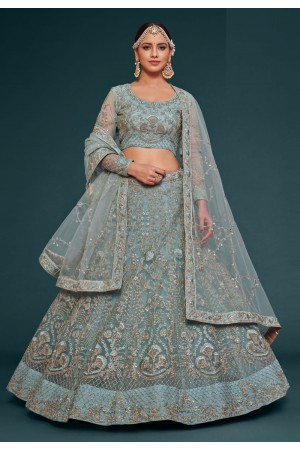 Soft net circular lehenga choli in Sky blue colour 7906