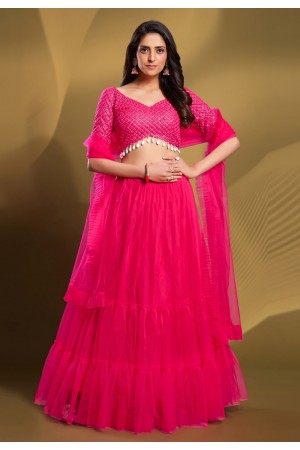 Soft net layered lehenga choli in Pink colour 71002