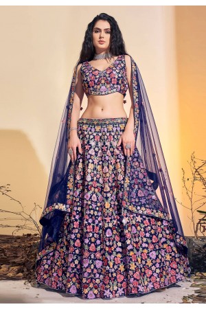 Soft net readymade circular lehenga choli in Navy blue colour 62003