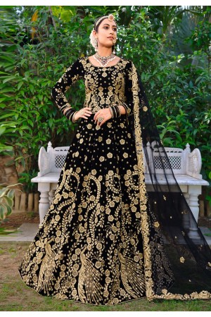 Velvet circular lehenga choli in Black colour 3072