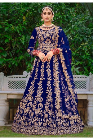 Velvet circular lehenga choli in Blue colour 3073B