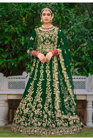 Velvet circular lehenga choli in Green colour 3073C