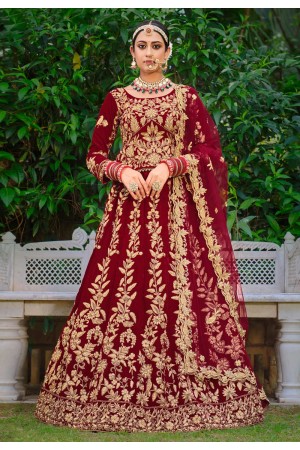 Velvet circular lehenga choli in Maroon colour 3073