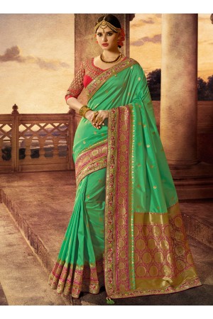 Green and red silk wedding wear saree