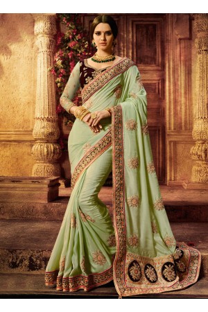 Green and wine color silk wedding wear saree