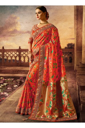 Orange color silk wedding wear saree